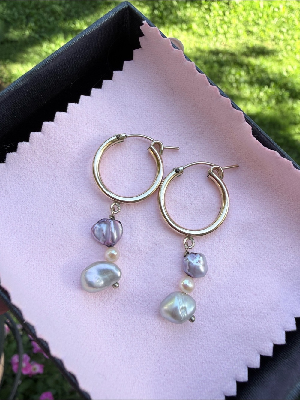 Gold Plated Hoop Earrings with Lavender and White Freshwater Pearls